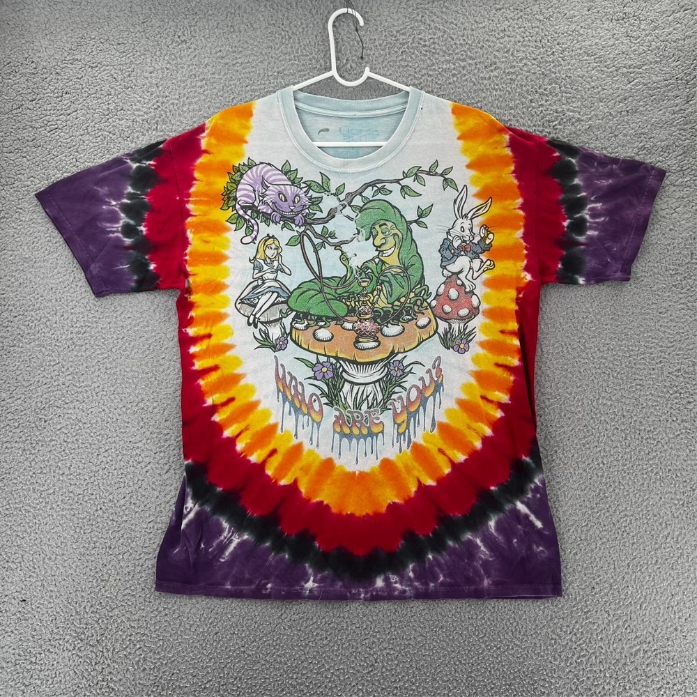 Liquid Blue We're All Mad Here Alice in Wonderlan Tye Die Shirt Adult Large READ
